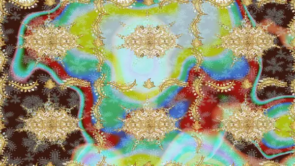 Klasik Raster altın desenini çiz. Klasik klasik klasik arka plan. Tarafsız renklerde altın elementlerle çizim. Geleneksel oryantasyon süsü.