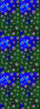 Suluboya çiçekli çiçek deseni. Raster illüstrasyonu. Mavi ve yeşil renkli Asyalı tekstil.