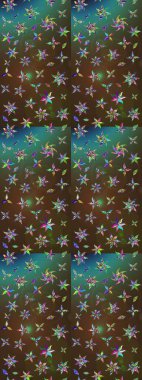 Kahverengi ve yeşil renklerde etnik çiçeklerle süslenmiş zarif bir eskiz şekli. Raster Çiçek İllüstrasyon Şirin Tekstil.