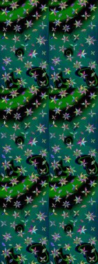 Yeşil ve mavi lale çiçekli Raster eskiz deseni. Doğal kozmetik ürünleri, parfüm, çiçekçi dükkanı için bahar ihalesi tasarımı. Karşılama ya da düğün geçmişi olarak kullanılabilir. Paket kağıdı için en iyisi..