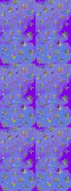 Eskiz klasiği. Raster Şirin kumaş deseni. Renkli Bahar Teması eskiz kalıbı. Düz Çiçek Elementleri Tasarımı.