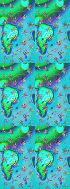 Elle boyanmış suluboya resim çizimleri, çiçekler ve bitkiler. Mavi ve yeşil renkte çiçekler.