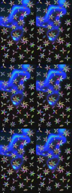 Raster illüstrasyonundaki çiçek desenli çizim. Gri ve mavi renkte çiçekler.