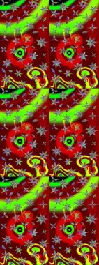 Küçük çiçekli yay deseni çiz. Raster illüstrasyonu. Suluboya tarzında kırmızı ve yeşil renkler üzerine.