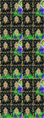 Tasarım için Damask çizim kalıbı. Siyah renkler ve altın elementler üzerine Raster eskiz deseni.