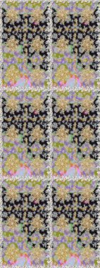 Senin tasarımın için, duvar kağıdı. Raster geometrik arka plan. Gri renklerde, altın çiçekli altın desenler. Altın rengi kusursuz illüstrasyon.