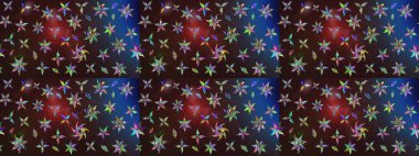 Çiçek süslemeli çizim deseni. Kahverengi ve mavi renkli çiçekler. Raster illüstrasyonu.