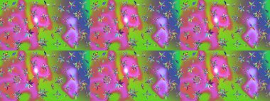 Raster illüstrasyonundaki çiçek desenli çizim. Yeşil ve mor renkli çiçekler. Renkli Bahar Teması eskiz kalıbı. Düz Çiçek Elementleri Tasarımı.