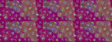 Sevimli çiçek raster deseni. Mor ve kahverengi renkte çiçekler. Renkli Bahar Teması eskiz kalıbı. Düz Çiçek Elementleri Tasarımı.