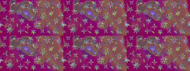 Sevimli çiçek raster deseni. Mor ve kahverengi renkte çiçekler. Renkli Bahar Teması eskiz kalıbı. Düz Çiçek Elementleri Tasarımı.