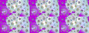 3D çiçekler, eskiz. Raster illüstrasyonu. Tarafsız ve mor renklerde.