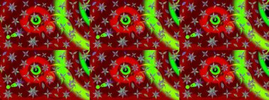 Sevimli çiçek raster deseni. Çiçekler kırmızı ve yeşil renklerde. Renkli Bahar Teması eskiz kalıbı. Düz Çiçek Elementleri Tasarımı.