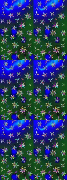 Mavi ve yeşil çiçekli eskiz deseni, suluboya çiçek deseni, sevimli çiçek, duvar kağıdı, kart veya kumaş için fayanslı. Raster - stok.