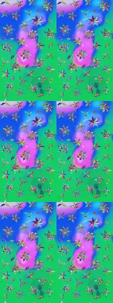 Çiçek süslemeli çizim deseni. Yeşil ve mavi renkte çiçekler. Raster illüstrasyonu.