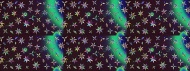 Dallı bahar çiçekleri ile desen, kahverengi ve çiçek silueti ile yeşil renkler. Raster deseni.