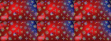 Kırmızı ve mavi renkte kırmızı ve mavi papatya deseni. Raster illüstrasyonu. Kırmızı ve mavi renklerde.