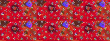 Küçük çiçekteki sevimli çiçek deseni. Raster deseni. Kibar, yaz çiçekleri kırmızı ve kahverengi renklerde. Raster illüstrasyonu.