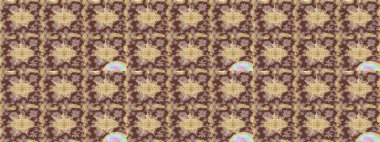 Klasik altın desenli eskiz. Raster illüstrasyonu. Tekrarlayan elementlerle soyut arkaplan oluşturun. Kahverengi renkler ve altın elementler üzerine altın çizim deseni.