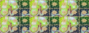 Çiçek süsü kumaş deseni, cam, çiçek desenli metal altın elementli yeşil renkler. Klasik Raster altın eskiz modeli..