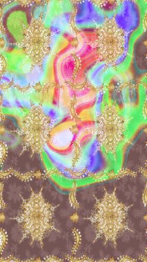 Raster illüstrasyonu. Tekrarlayan elementlerle soyut arkaplan oluşturun. Klasik altın desenli eskiz. Altın elementli nötr renkler üzerine altın çizim deseni.