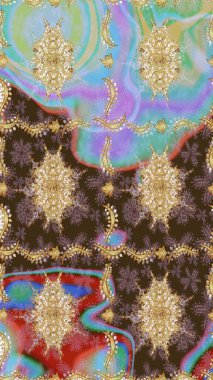 Çiçek deseni. Skeç raster arka planı. Şık bir grafik desen. Duvar kâğıdı barok, İspanyol kumaşı. Kahverengi renklerde altın elementler.