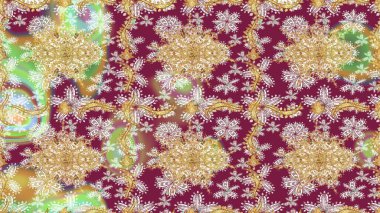 Noel, kar tanesi, yeni yıl. Altın elementli kırmızı renklerde altın çizim deseni. Kırmızı renklerde altın elementli eskiz kalıbı.