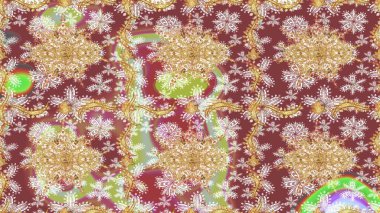 Raster illüstrasyonu. Tarafsız renklerde Royal retro. Altın şablon. Kart, duvar kağıdı, ambalaj ve tekstil için klasik tasarım. Klasik çiçek dokusu. Çizim kalıbı altın elementler.