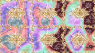 Klasik Raster altın desenini çiz. Klasik klasik klasik arka plan. Tarafsız renklerde altın elementlerle çizim. Raster illüstrasyonu. Geleneksel oryantasyon süsü.