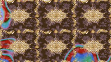 2019 Noel 'i, kar tanesi, yeni yıl. Kahverengi renkli ve altın elementli klasik eskiz deseni.