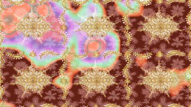 Altın elementlerle bej renklerde altın desen. Klasik altın desenli çizim. Raster geleneksel oryantasyon süsü.