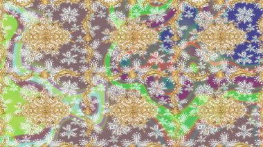 Çiçek süsü kumaş deseni, cam, çiçek desenli altın elementli, nötr renklerde metal. Klasik Raster altın eskiz modeli..
