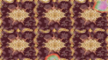 Damask altın soyut çiçek deseni kahverengi renklerde. Raster illüstrasyonu. Süsleme.