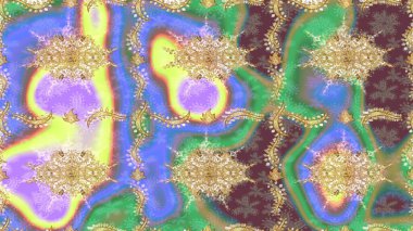 Kıvrımlı çizimler. Raster altın desen. Doğulu stil, altın elementlerle altın deseni nötr renklerle donatır..