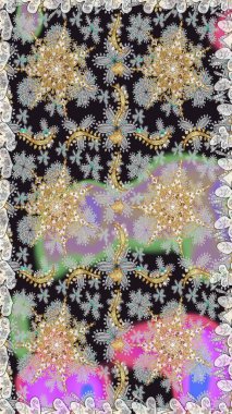 Gri renkli ve altın elementli klasik, pürüzsüz desen. Raster illüstrasyonu.