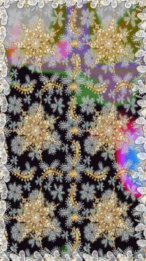 Kusursuz oryantal klasik altın desen. Gri renklerde altın tekrarlayan elementler içeren Raster soyut arkaplanı.