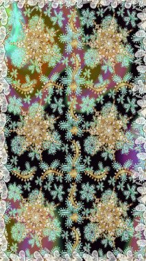 Tarafsız renklerde altın. Doğum günü kartı, davetiye ya da afiş için iyidir. Kusursuz ortaçağ çiçek deseni. Dekoratif simetri arabesk. Raster illüstrasyonu.