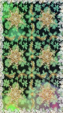 Damask altın soyut çiçek gri renklerde pürüzsüz desen. Süslü dekorasyon. Raster illüstrasyonu.