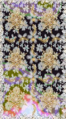 Doğu tarzı arabesk. Hassas altın deseni açın. Kusursuz altın desenli bukleler. Raster. Parlak dantel, stilize çiçekler, şal desenli. Gri renklerde, altın elementlerle kusursuz desen.