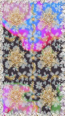 Gri renklerdeki altın element. Barok tarzında altın çiçek süsü. Damask arkaplanı tekerrür ediyor. Antika altın tekrarlanabilir duvar kağıdı.