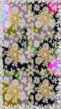 Kusursuz damaske klasik altın desen. Raster illüstrasyonu. Tekrarlayan elementlerle soyut arkaplan oluşturun. Gri renklerde altın ve altın elementler.