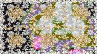 Raster klasik barok çiçeksiz altın desenli. Altın elementli gri renkli altın desenli. Süslü dekorasyon. Lüks, kraliyet ve Viktorya dönemi konsepti.