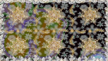 Damask altın soyut çiçek gri renklerde pürüzsüz desen. Raster illüstrasyonu. Süsleme.