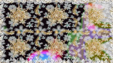 Barok tarzında kusursuz bir doğulu süsü. Gri renkli ve altın elementli altın desenli. Raster oryantal süs. Geleneksel klasik altın desen.