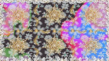 Gri renklerdeki altın element. Barok tarzında altın çiçek süsü. Damask arkaplanı tekerrür ediyor. Antika altın tekrarlanabilir duvar kağıdı.