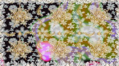 Barok tarzında kusursuz bir doğulu süsü. Geleneksel klasik raster altın pürüzsüz desen. Gri renklerdeki altın elementler.