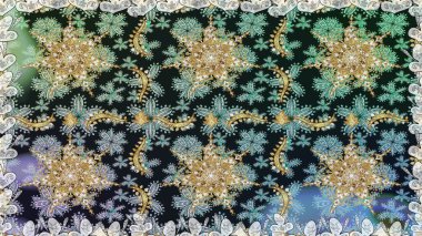 Kusursuz ortaçağ çiçek deseni. Doğum günü kartı, davetiye ya da afiş için iyidir. Gri renklerde altın. Raster illüstrasyonu. Dekoratif simetri arabesk.