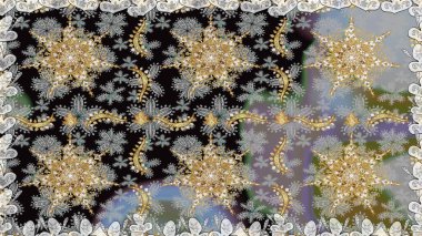 Geleneksel oryantasyon süsü. Klasik klasik klasik arka plan. Raster illüstrasyonu. Kusursuz klasik raster altın desenli. Gri renklerde, altın elementlerle kusursuz desen.