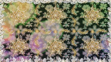 Kusursuz kraliyet lüksü, altın barok kumaş rengi. Altın antika ortaçağ dekoratifi, yapraklar ve gri renkli altın desenli süslemelerle pürüzsüz bir desen..