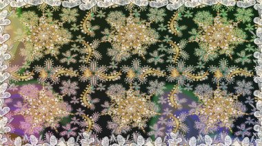 Lüks, kraliyet ve Viktorya dönemi konsepti. Süslü dekorasyon. Altın elementli gri renkli altın desenli. Raster klasik barok çiçeksiz altın desenli..