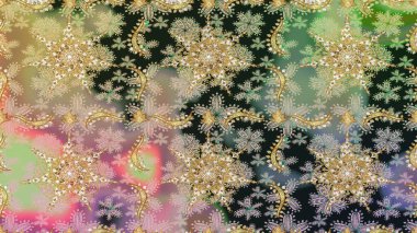 Altın elementlerle nötr renklerde altın desen. Süslü raster dekorasyonu. Barok tarzında duvar kağıdı tasarımı için kusursuz damaske deseni arkaplanı.